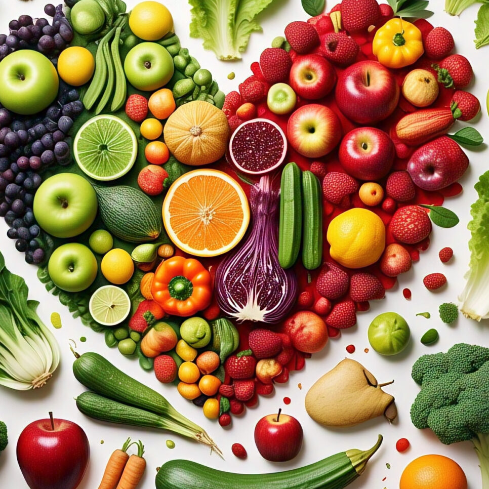 Coração saudável feito de alimentos naturais