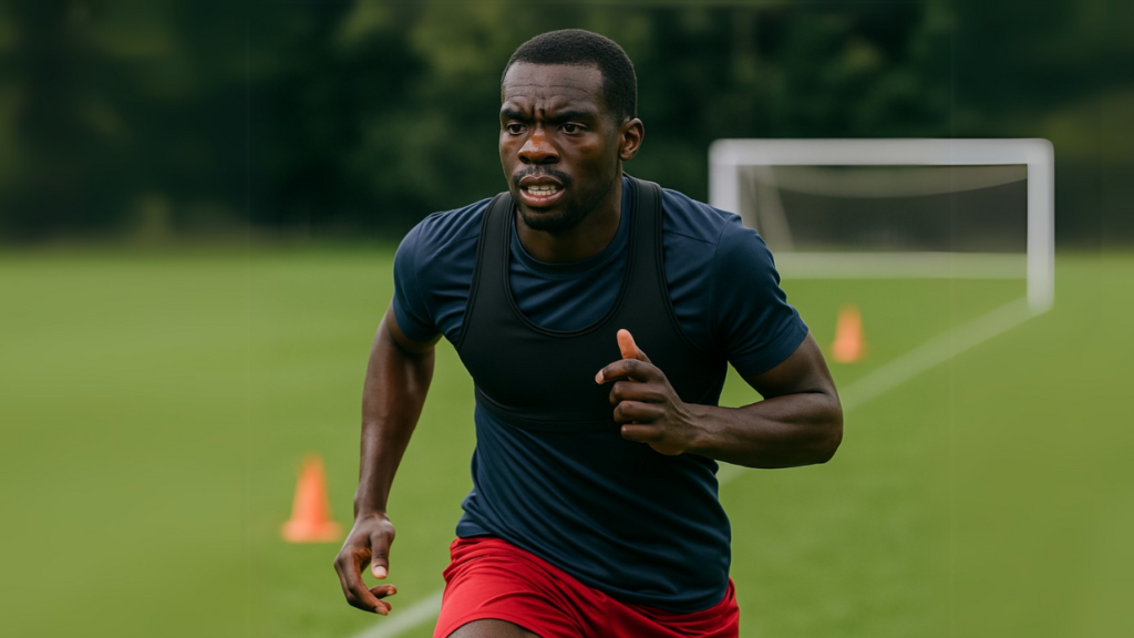 Atleta correndo em treino de resistência para futebol