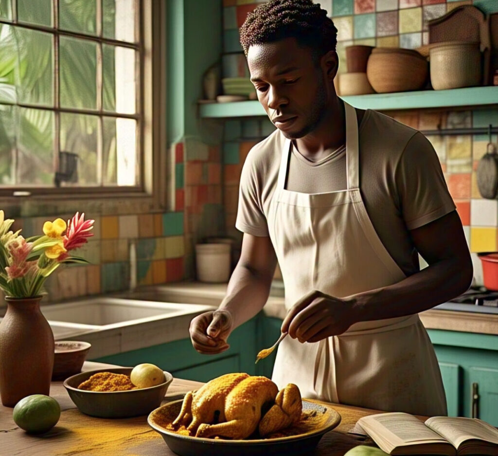 Homem negro cozinhando