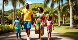 uma familia negra andando no parque