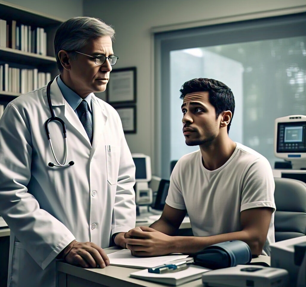 homem no hospital se consultando